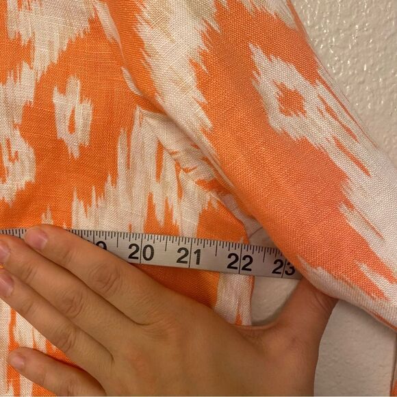 Chicos coral IKAT Print 100% Linen cardigan jacket Sunrise Orange EUC 2 L 12 - Picture 5 of 10